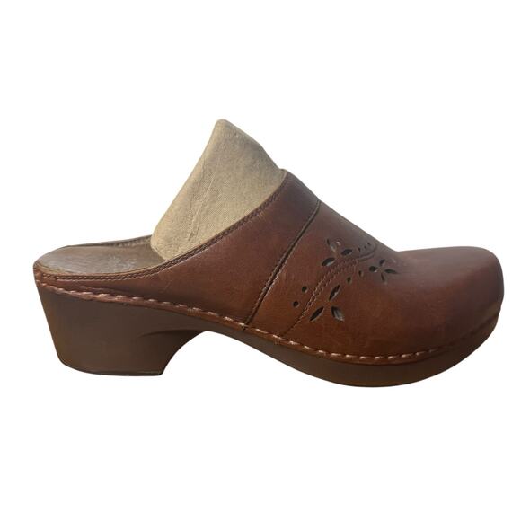 Dansko Leather Clog Women 40 Brown Slide On Mule 4804067800 Nursing Walking Shoe - Picture 1 of 8